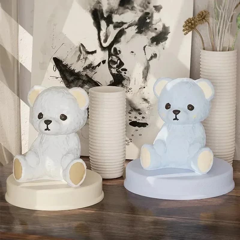 2 Pezzi Stampo in Silicone Premium a Forma di Orsetto Sorridente, per Candele, Sapone, Resina, Gesso, Cubetti di Ghiaccio, Decorazioni Fai-da-Te per la Casa