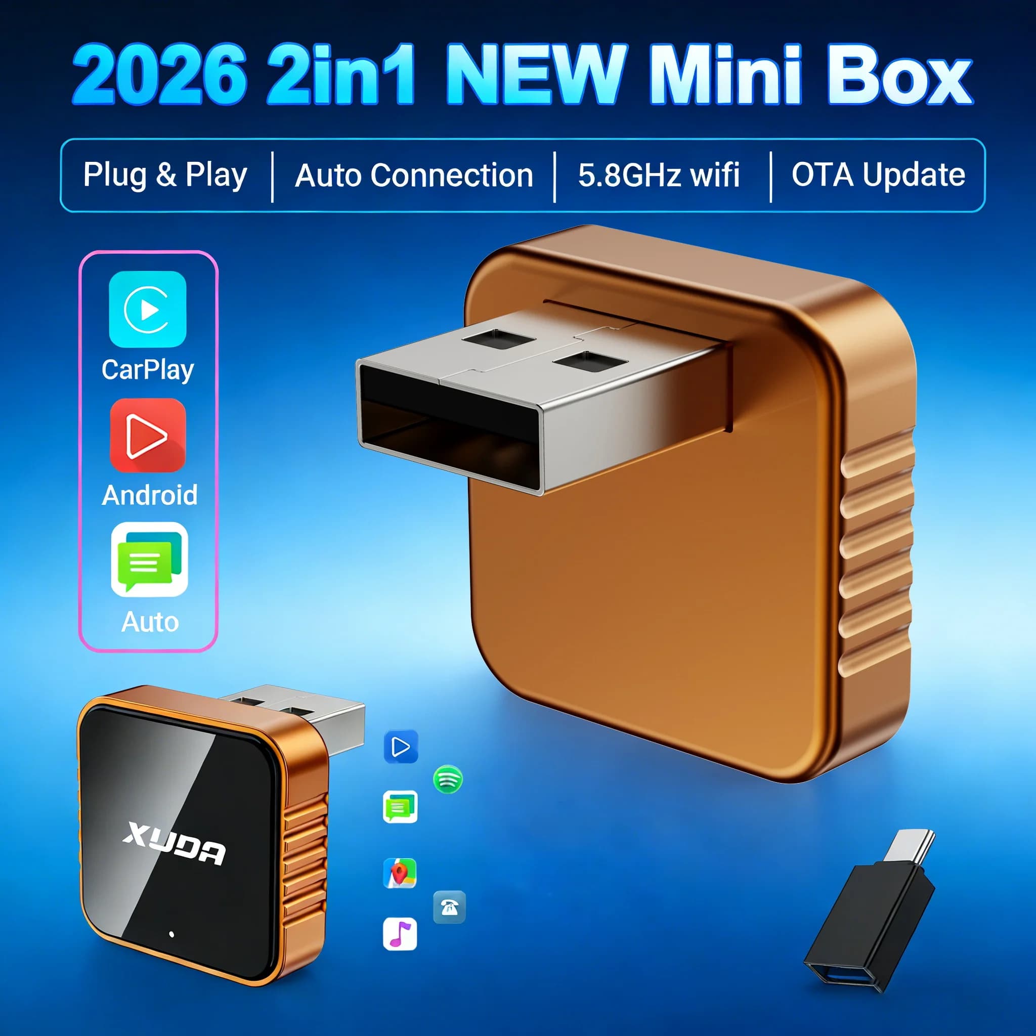 Adattatore Wireless XUDA per CarPlay e Android Auto, Mini Box Intelligente Plug and Play, Connessione Universale per Nissan