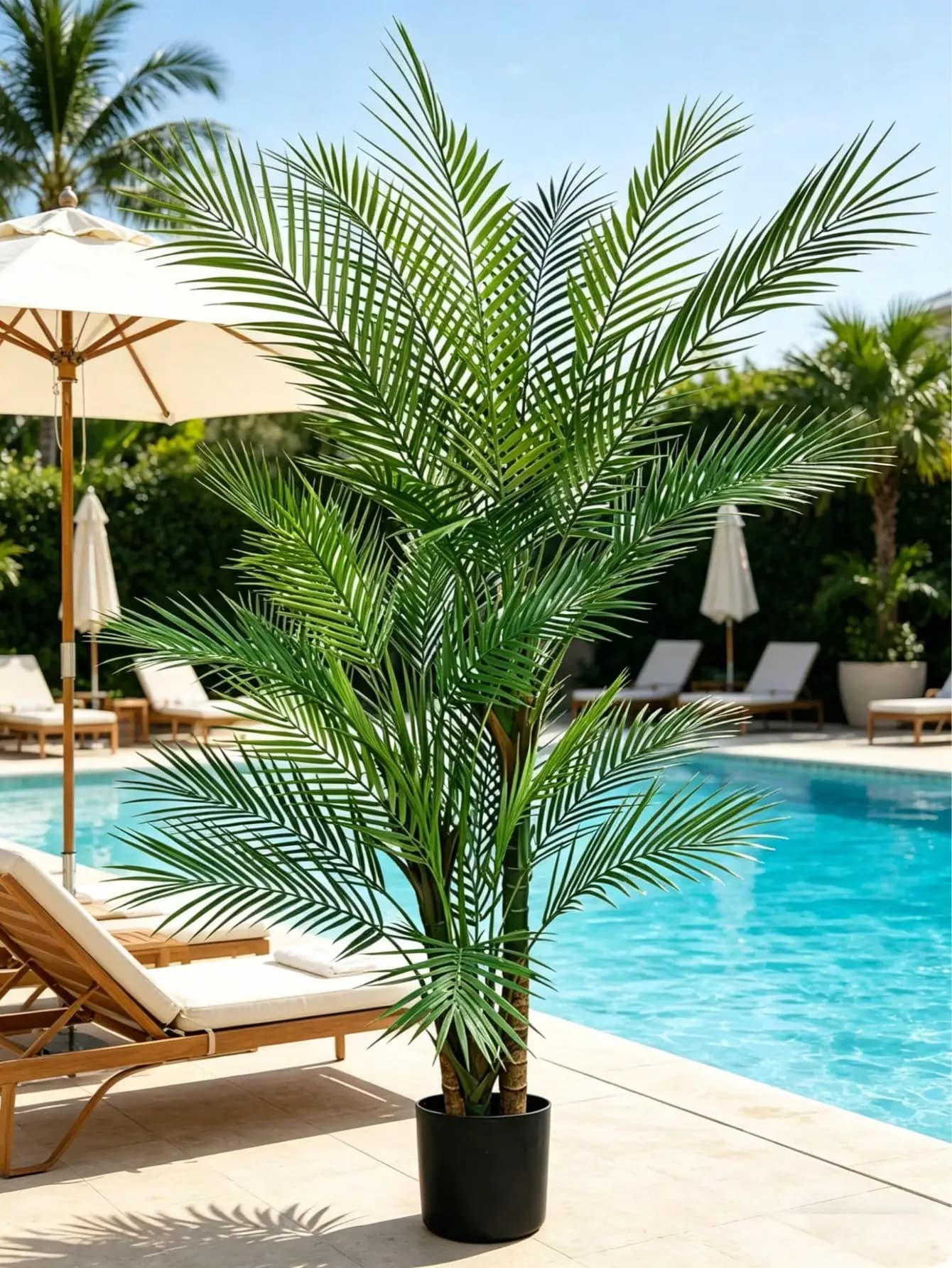Palma Artificiale 5/6FT con Tronco Triplo, Foglie Realistiche in PE, Resistente ai Raggi UV, Pianta Tropicale Finta in Vaso per Decorazioni Interne ed Esterne, Casa, Patio, Giardino