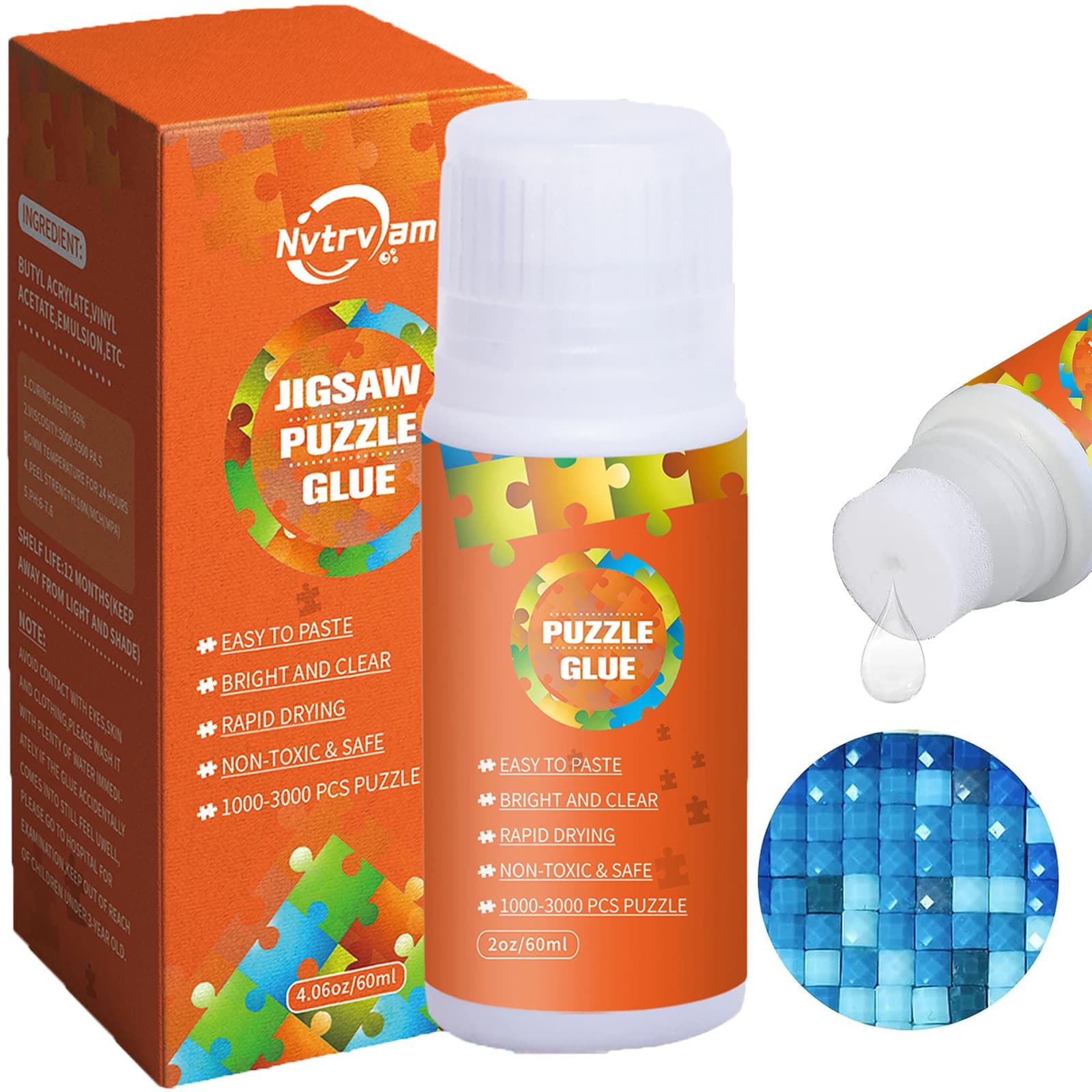 Puzzle Glue Clear with New Sponge Head, Diamond Painting Sealer Replace Puzzle Saver Suitable for Paper and Wood, Water-Solubl