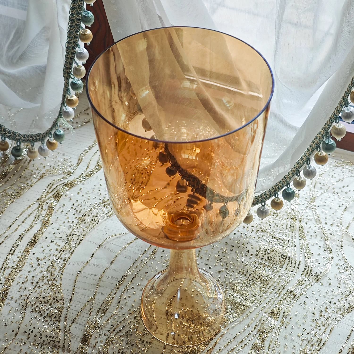 Crystal Soul 6.6" 432Hz D Golden Orange Alchemy Holy Chalice Crystal Singing Bowl for Meditation