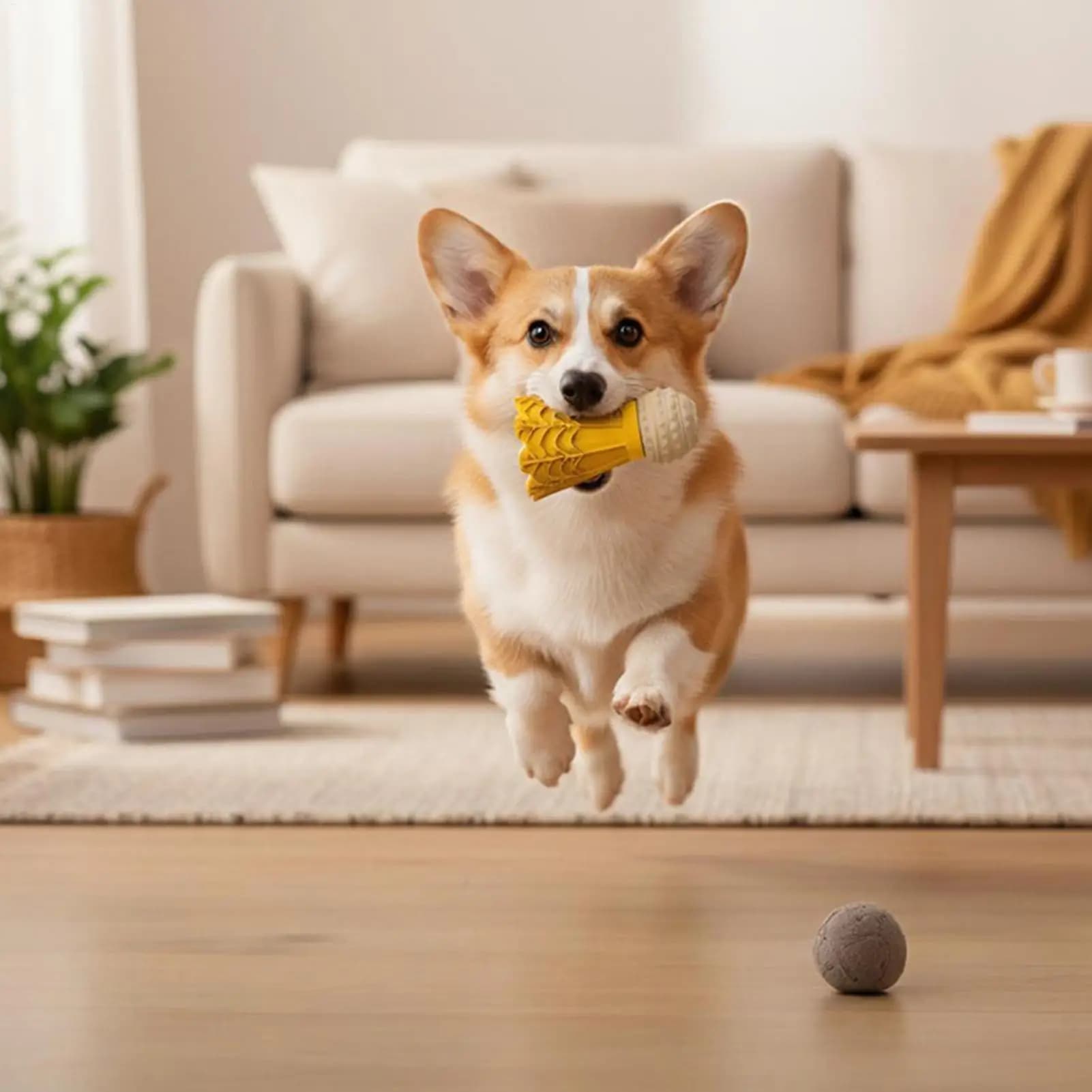 Distributore di cibo per cani Giocattolo Divertente Forma di badminton che rimbalza Massaggiagengive con campana Giocattolo da masticare per cani per viaggi Piscina Parco Cortile Camera da letto Giardino