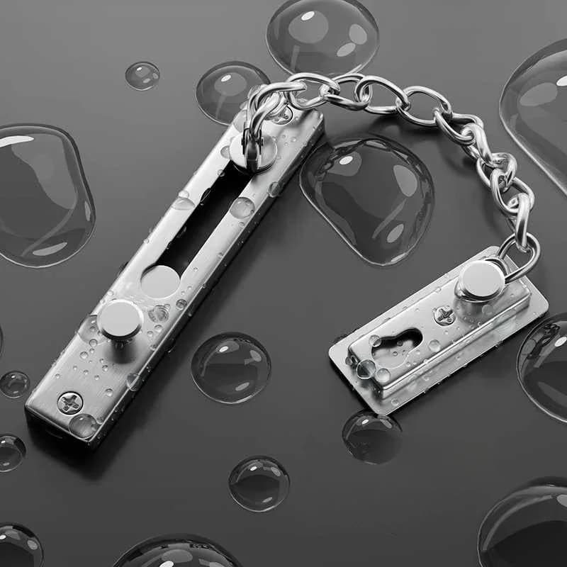 No Drill Stainless Steel Security Door Chain Push Button Lock Latch Anti-Theft Door Guard for Home Hotel Use