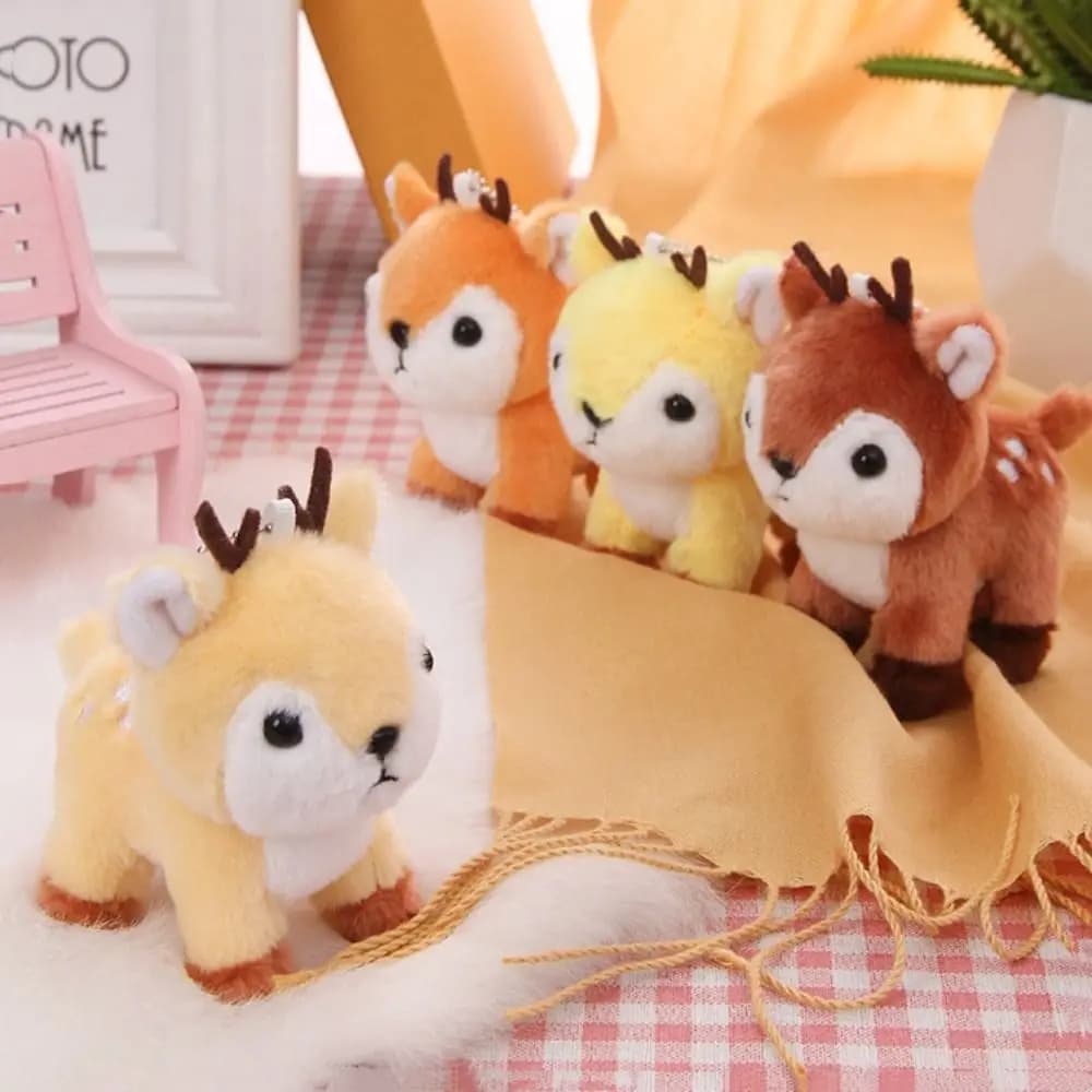 Stuffed Animal Deer Plush Fawn Keychain Key Ring Pendant Stuffed Deer Keychain Bag Charm 10cm Fluffy Elk Doll Christmas Gifts