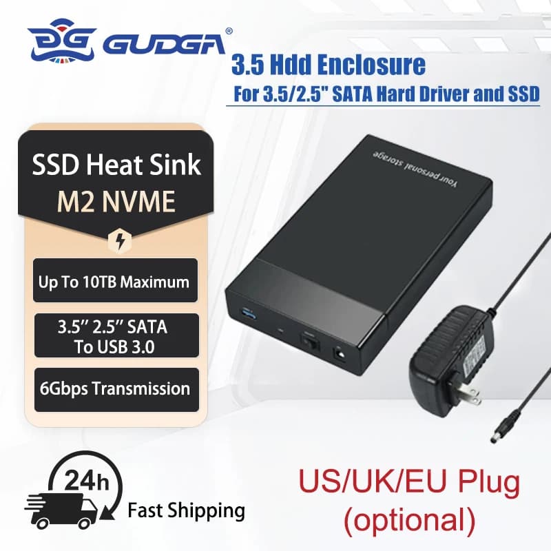 GUDGA 3,5 pollici custodia per disco rigido esterno 2,5 SATA a USB 3.0 6 Gbps custodia per disco rigido SATA III SSD custodia per disco rigido spesso 10 TB 3,5 custodia per disco rigido esterna Hdd 2'5 custodia per dis
