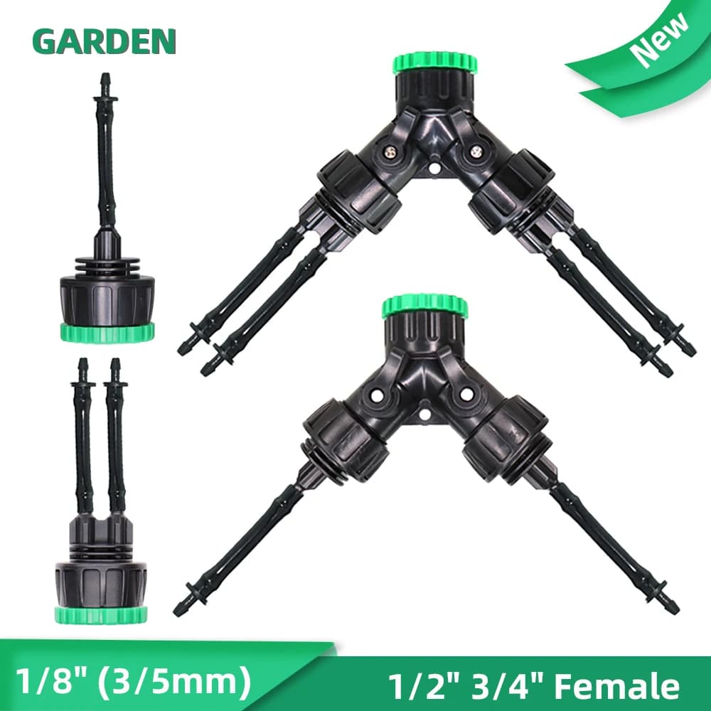 Garden Irrigation Quick Coupler Barb 2-Way 4-Way for 3/5mm Hose Greenhouse Watering Dispenser 1/2" 3/4" Female Faucet Connection