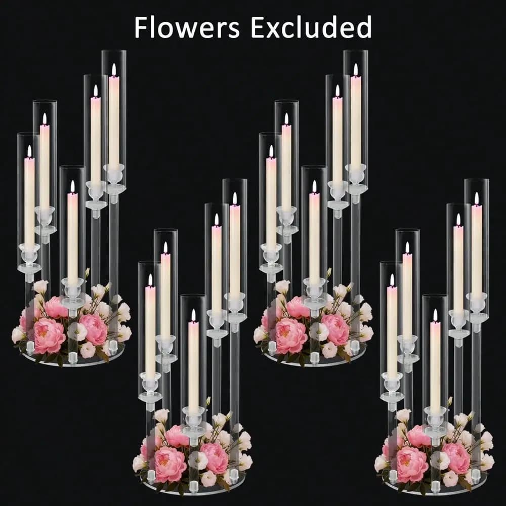 5 Arm Acrylic Candelabra For Table Wedding Centerpiece, 22.6inch Clear Candle Stick Holders Candelabra Centerpieces For Tables,