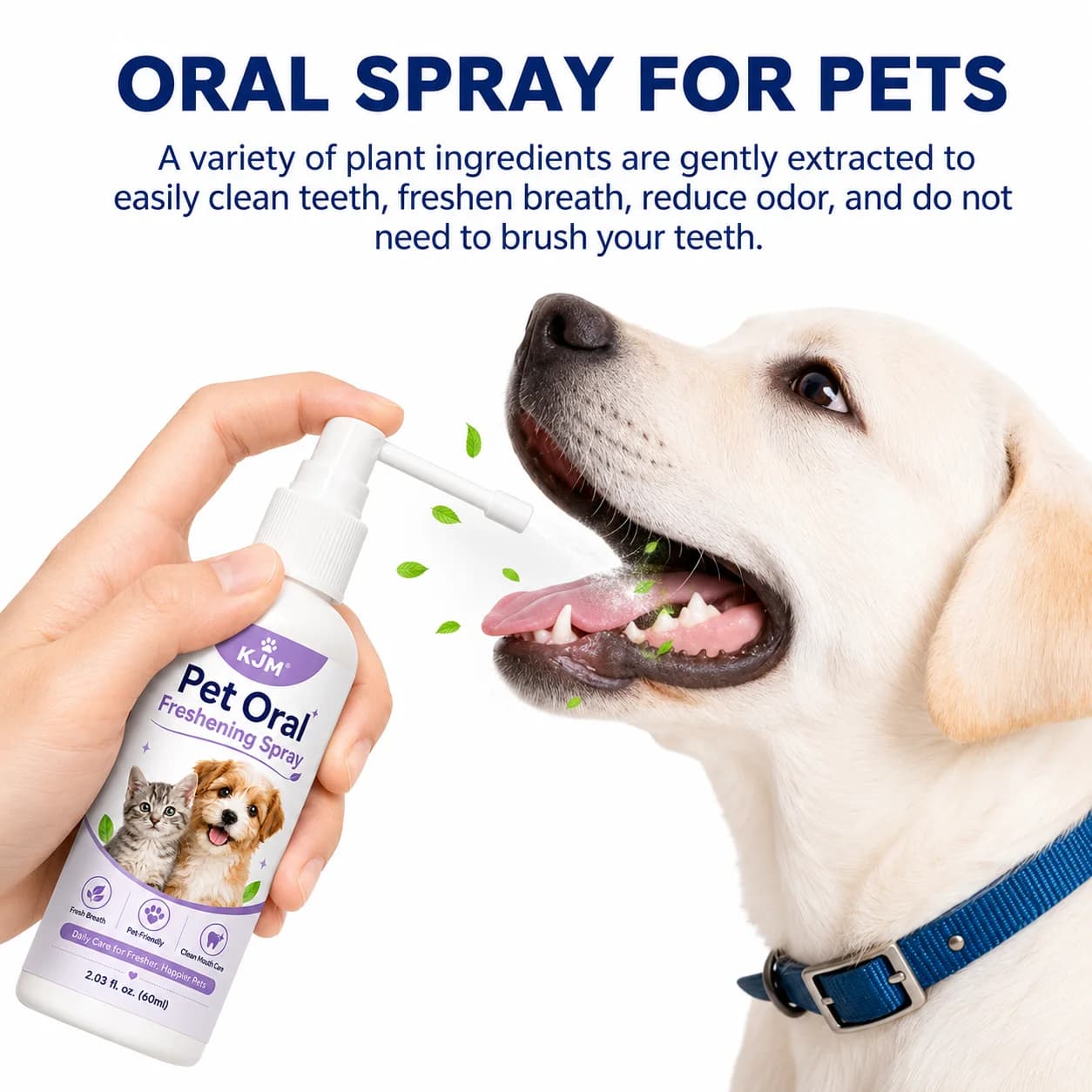 KJM Pet Oral Freshening Spray 60ML No Brush Cleaning Eliminate Bad Odor Safe For Cats Dogs Daily Dental Care