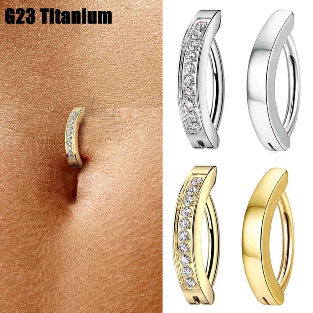 1PC Implant Grade G23 Titanium Cz Belly Button Ring Septum Ring Clicker Belly Clip Navel Ring Curved Barbell Piercing Jewelry