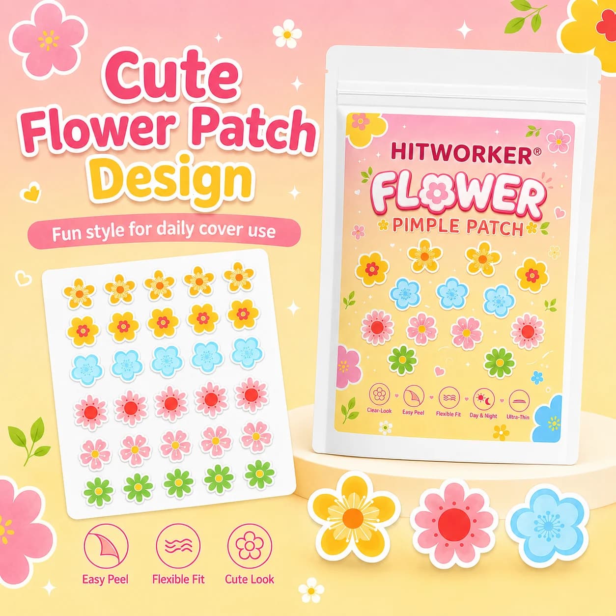 HITWORKER 300/150 Acne Patch | Water Colloidal Flower Acne Patch | Effectively absorbs acne secretions and gently cleanses