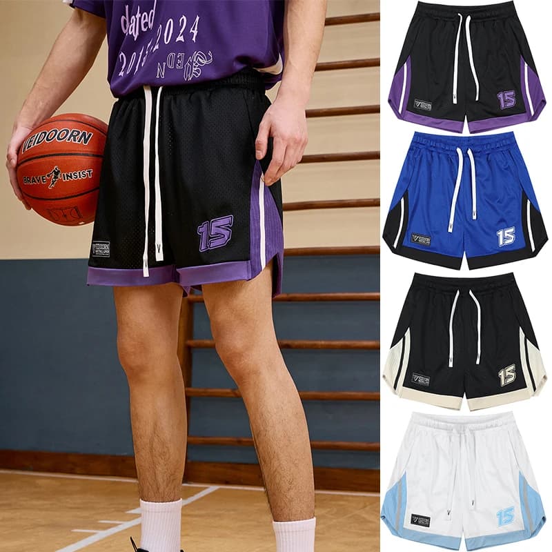 Pantaloncini da basket in rete Street Style per uomo tasche laterali tessuto per la pulizia del sudore pantaloncini da palestra traspiranti per l'allenamento in esecuzione