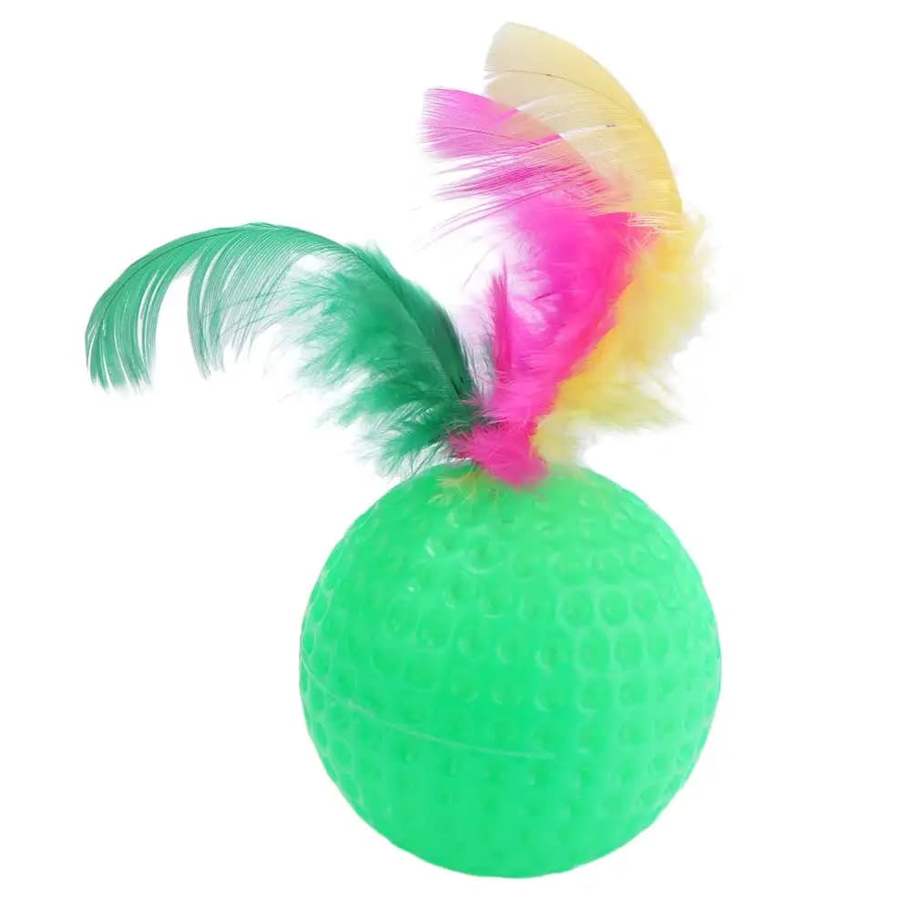 Plastic Feather Golf Ball Cat Teaser Ball Bite Resistant Random Color Cat Molar Sound Ball Cats Self Hi Toys