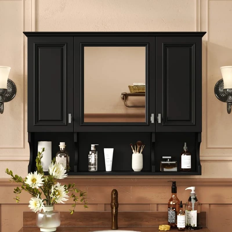 35'' x 28'' Wall-Mounted Bathroom Medicine Cabinet with Mirror and Open Shelves