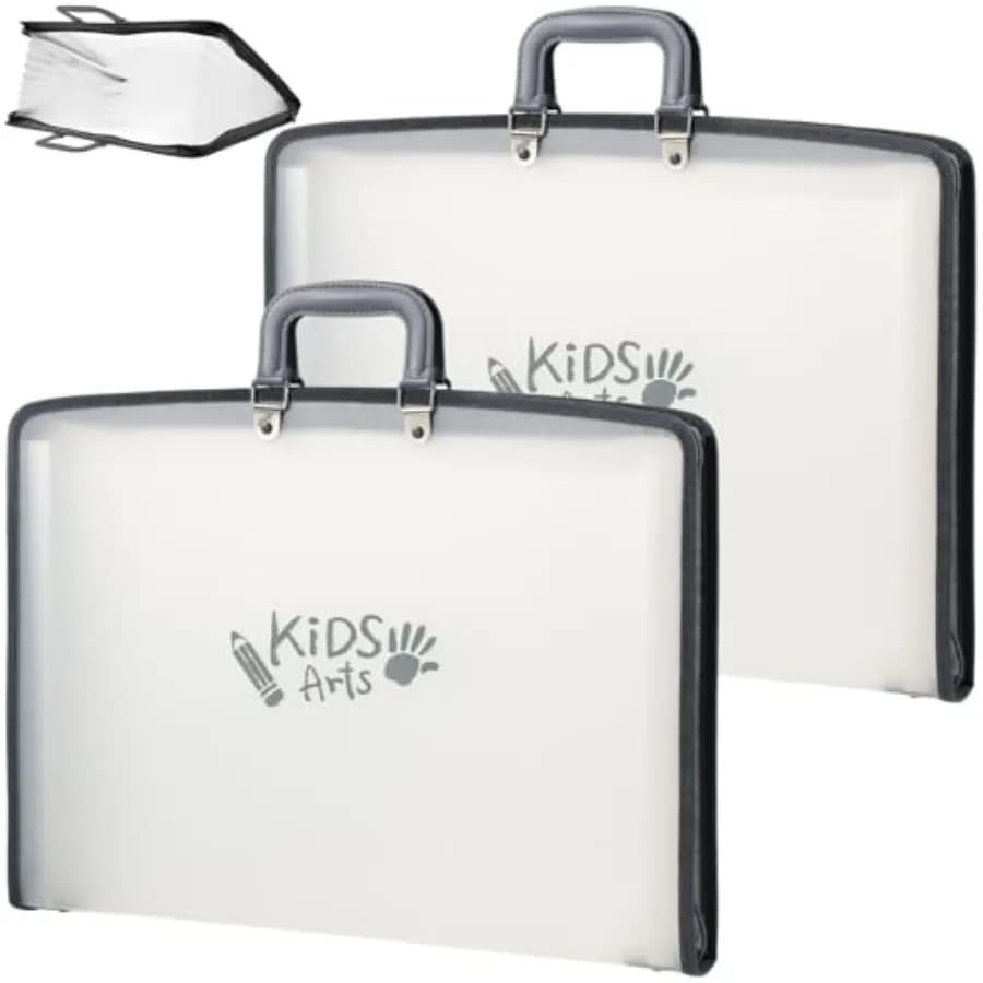Set di 2 Portafogli per Opere d'Arte 11x17 con 13 Tasche, Organizzatore a Fisarmonica con Maniglia e Cerniera in Oxford