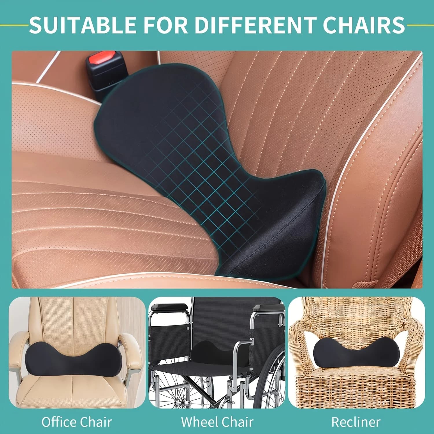 Cuscino per la vita dell'auto Sedia da ufficio Cuscino in memory foam per rimbalzo Supporto relax lombare Allevia l'affaticamento Proteggi la colonna vertebrale della coda