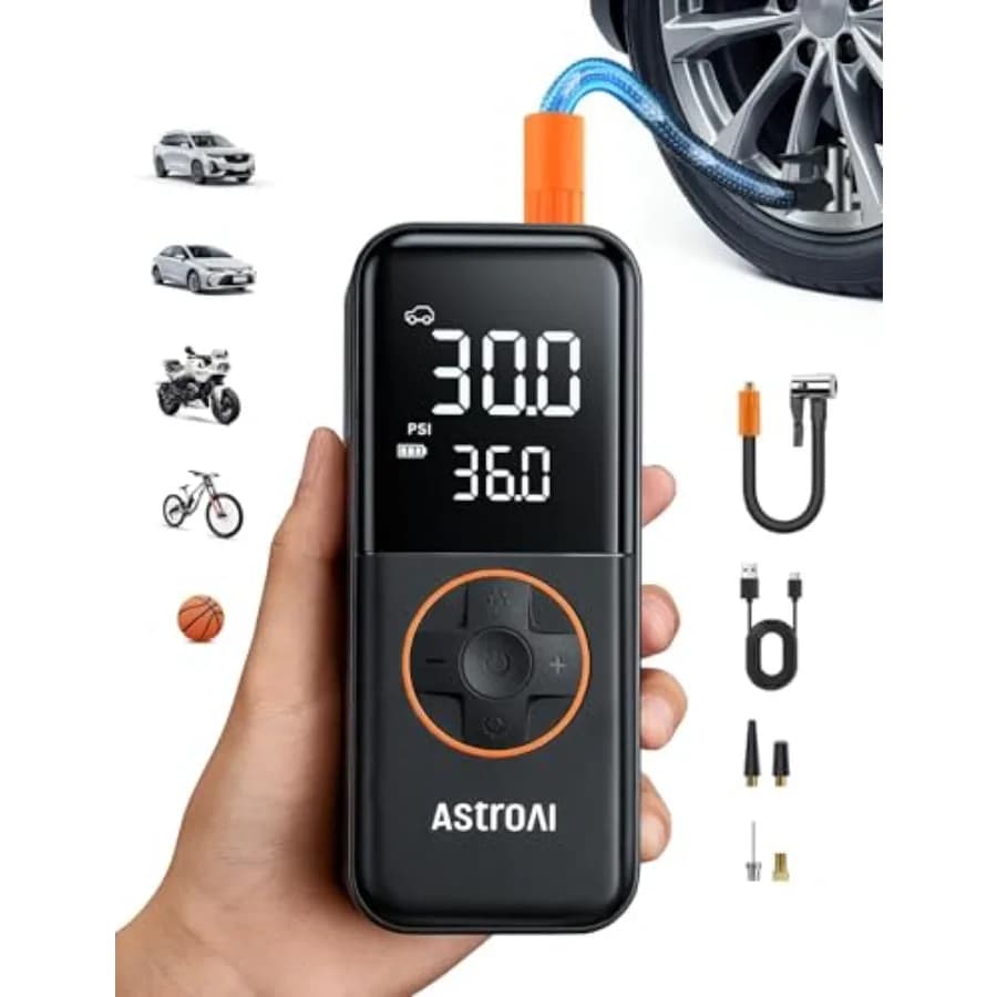 Compressore d'aria portatile L4 per pneumatici, 150 PSI, con manometro e luce LED, pompa elettrica per pneumatici auto