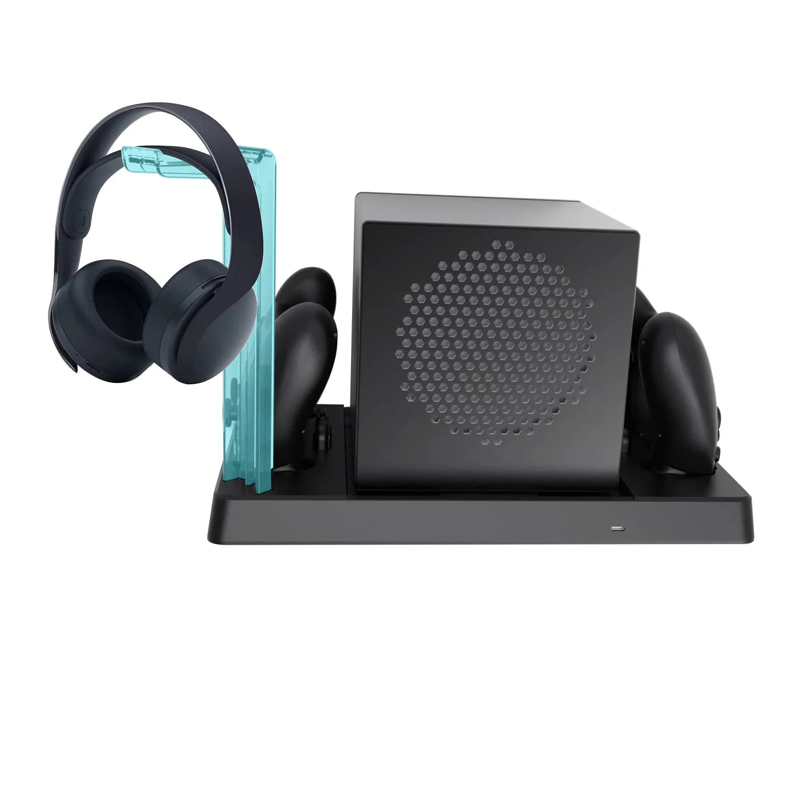 for Steam Machine Charging Dock with 3-Speed Cooling Fan RGB Lights 2 Controller Chargers USB Hub Headphone Stand Game Accessory