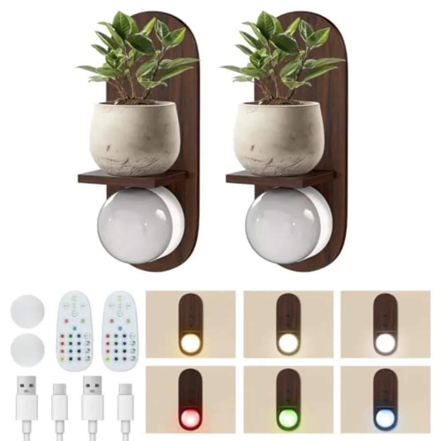 Applique da Parete a Batteria con Mensola, Set di 2 Portacandele Rustici con Luci Ricaricabili per Soggiorno, 12 Colori