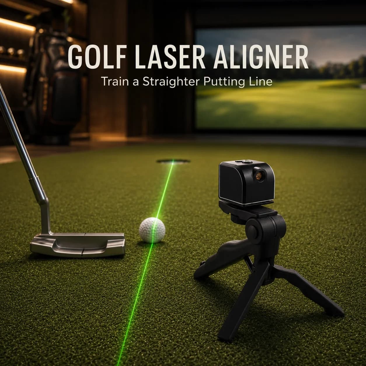 Golf Putting Alignment Laser, Green Beam Practice Aid with Tripod, USB Rechargeable Indoor Golf Training Aid for Straight Putts