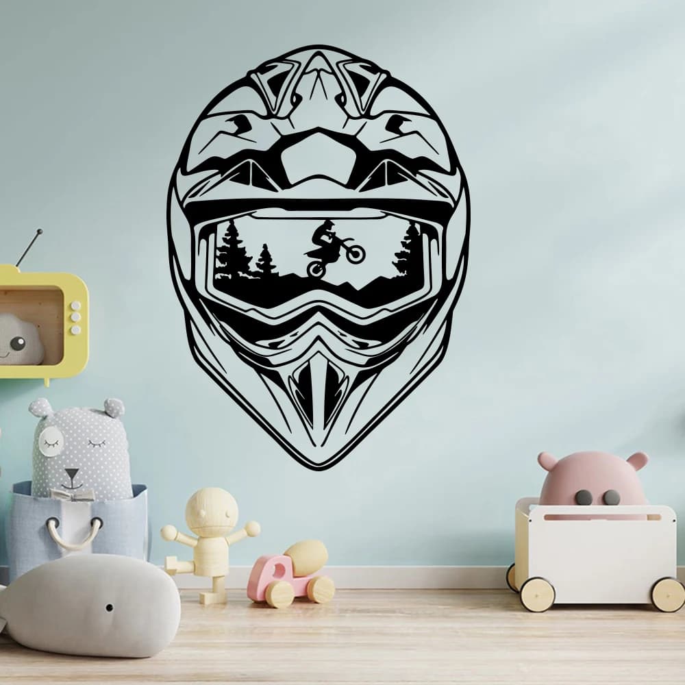 Adesivo da parete per casco grande da motocross, casco per sala giochi per adolescenti, adesivo da parete per moto, camera da letto, decorazioni per la casa