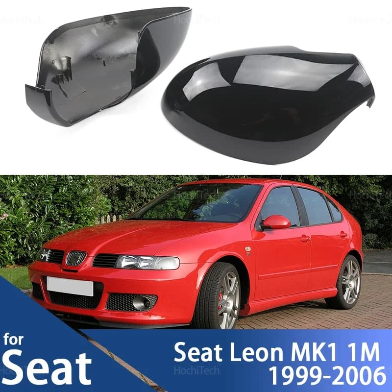 For Seat Leon MK1 1M 1999-2006 Auto Side Door Retrovisor Side Coating Appearance Carbon and Black Brilliant Mirror Cover Cap styling parts
