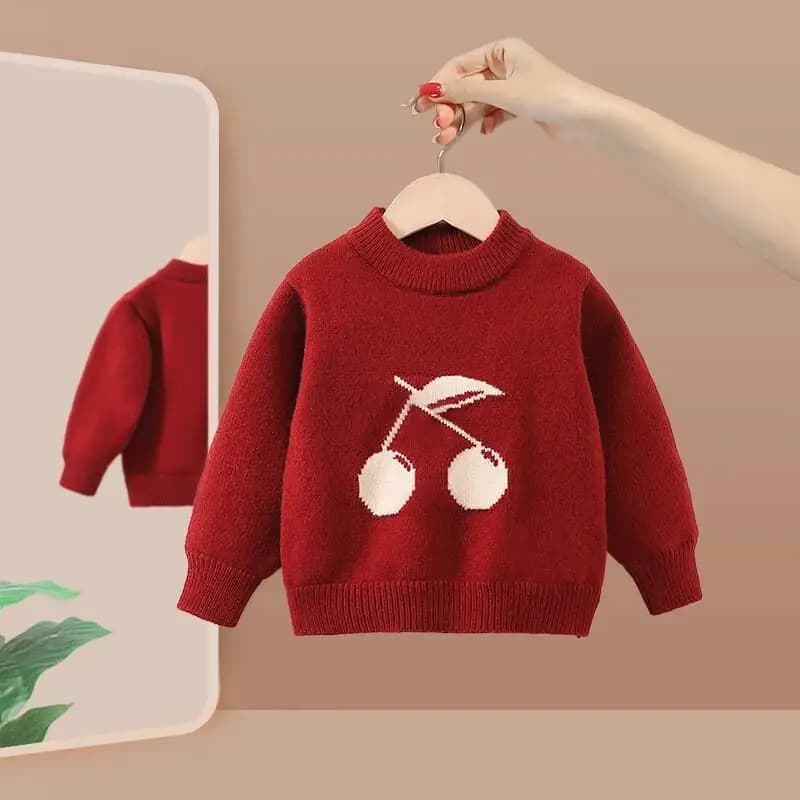 Set di cappotti casual Kawaii Moda Abbigliamento per bambini Maglione per ragazze Inverno 2025 Nuovi vestiti invernali per bambini Capodanno Rosso spesso caldo