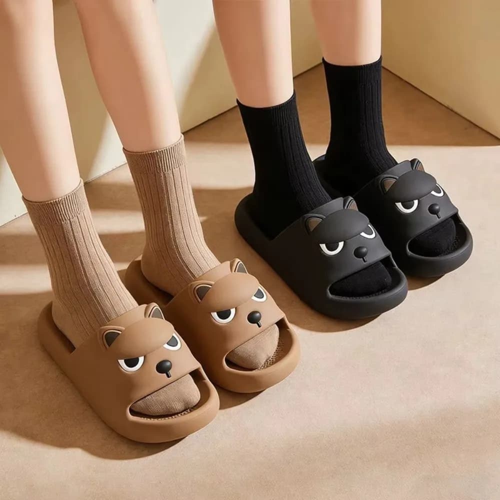 1 Pair Cute Soft Angry Dog Slippers Thick Bottom Anti-Slip Couple Slippers Soft Sole Home Slippers Indoor Outdoor Wear