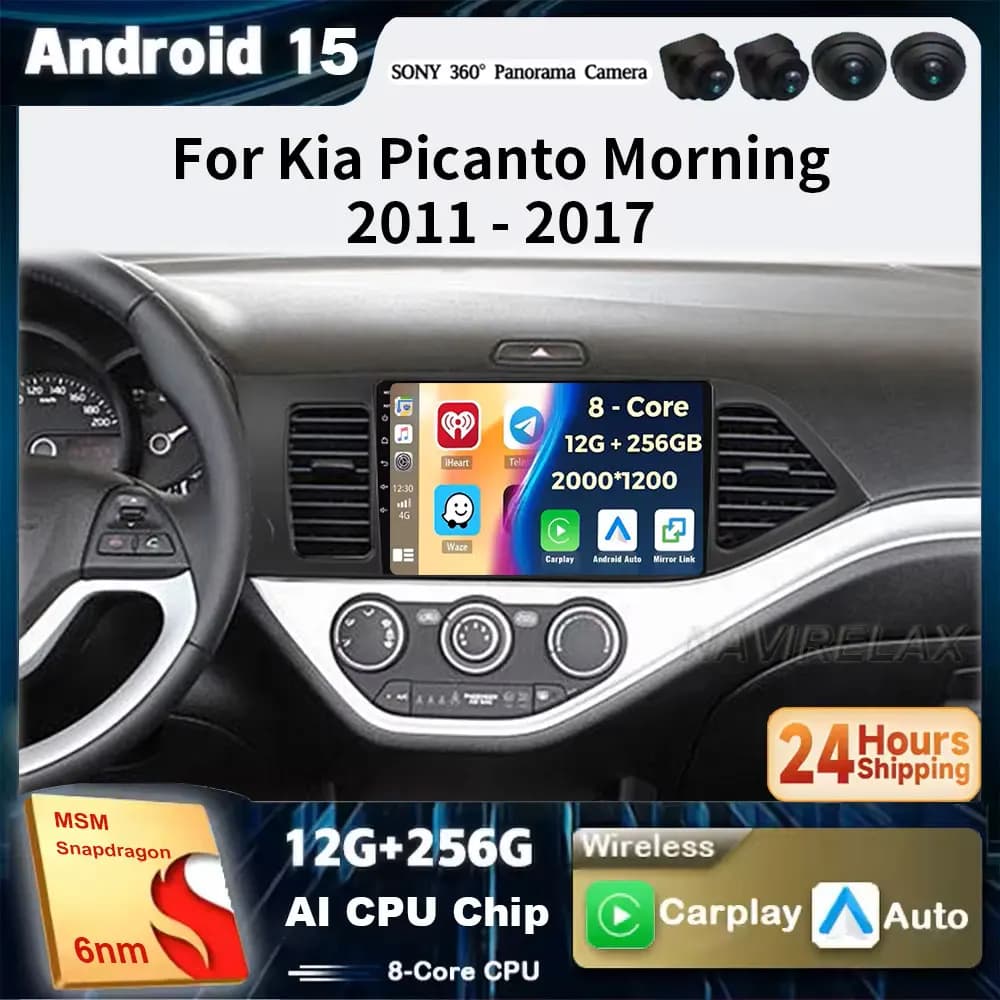Android 15 Per Kia Morning Picanto 2011 - 2017 LHD QLED Android Auto Radio Lettore Video Multimediale BT Stereo CarPlay 5G WIFI GPS