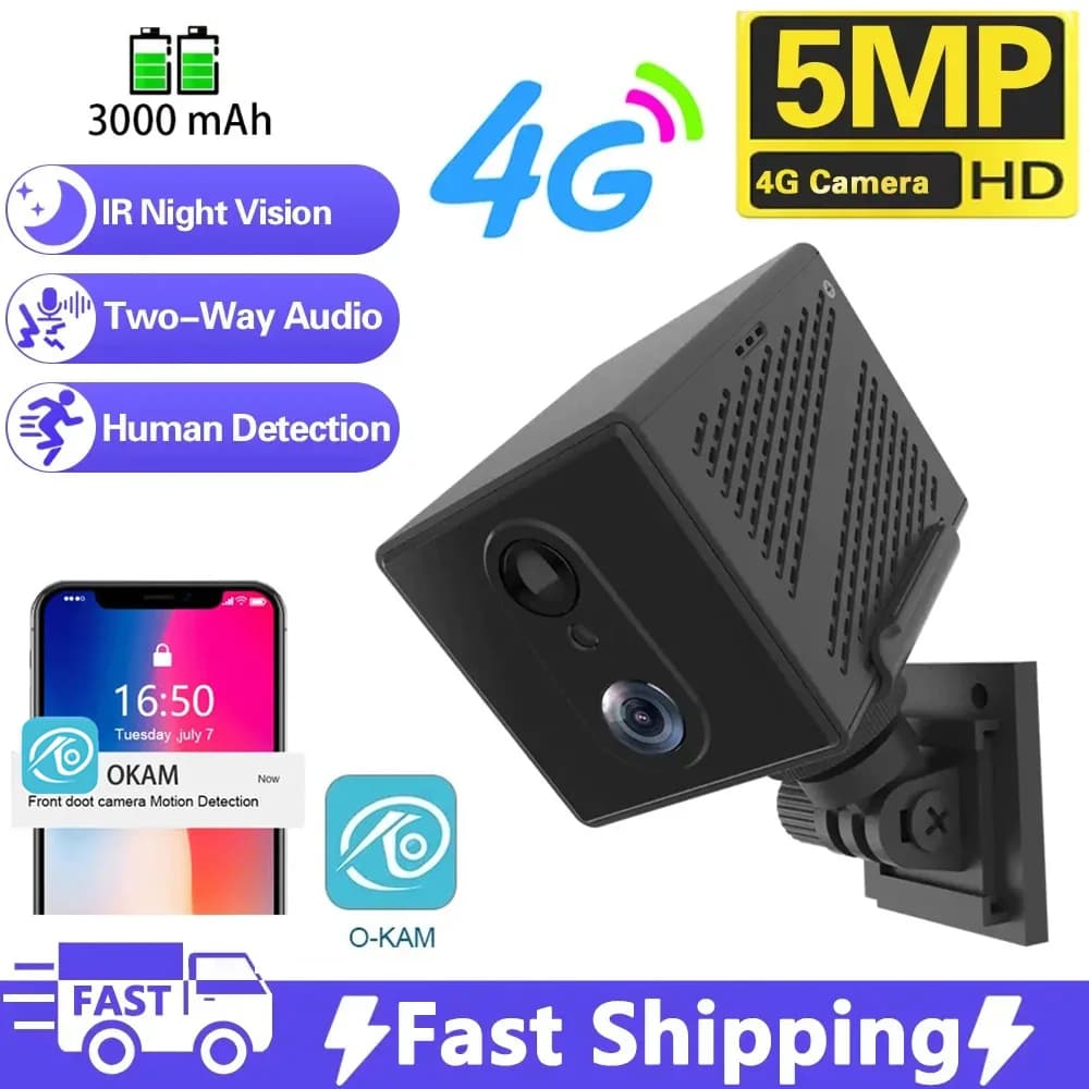 Mini telecamera da 5MP 4G SIM Card Telecamera di rilevamento umano da 64 GB Batteria da 3000 mAh Videocamera di sorveglianza di sicurezza Videoregistratore