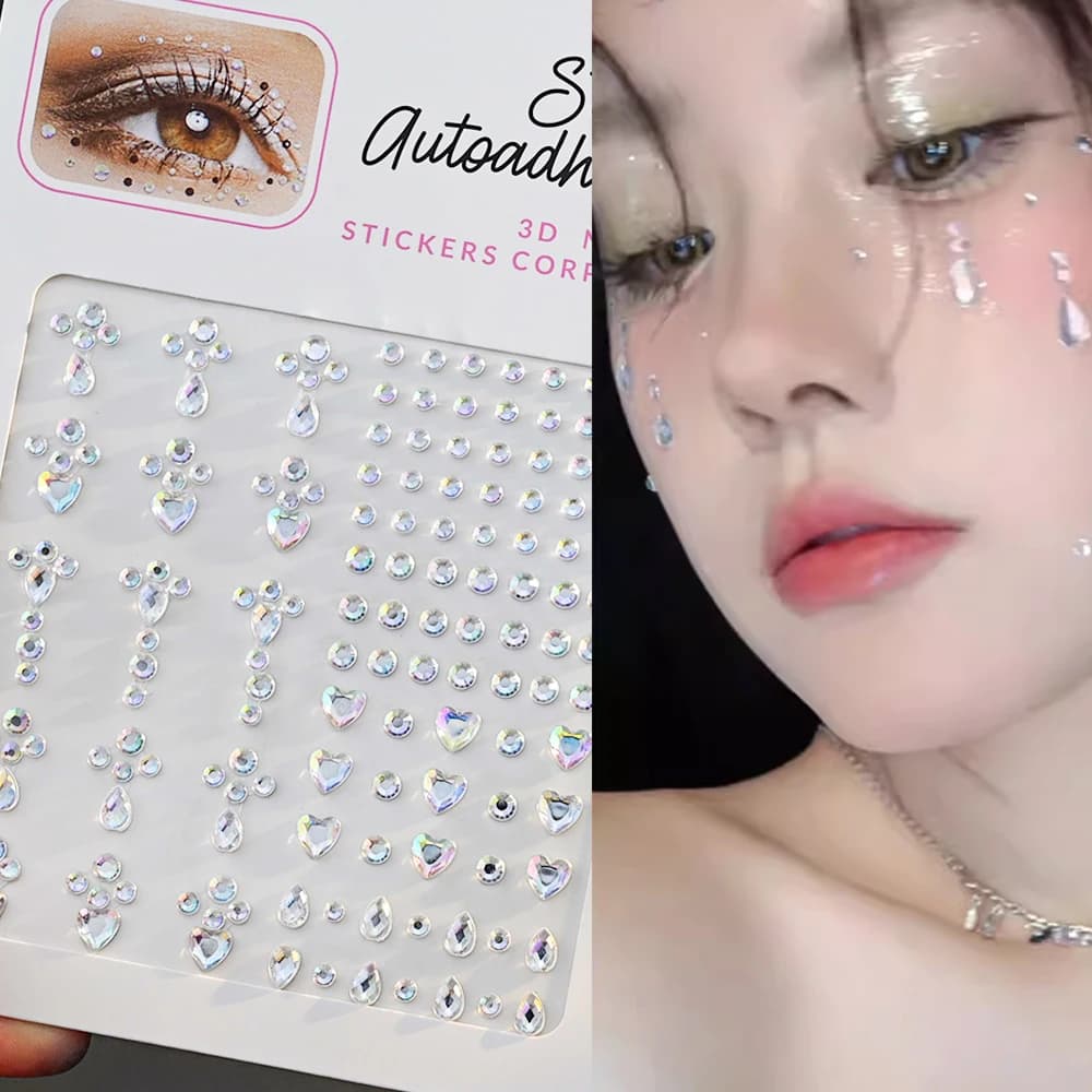 1 pz Adesivo Viso a Goccia Diamantata con Strass, Adesivo Occhi a Goccia di Cristallo, Adesivo Unghie e Corpo, Adesivo per Trucco Concerto, Decorazione Fai da Te