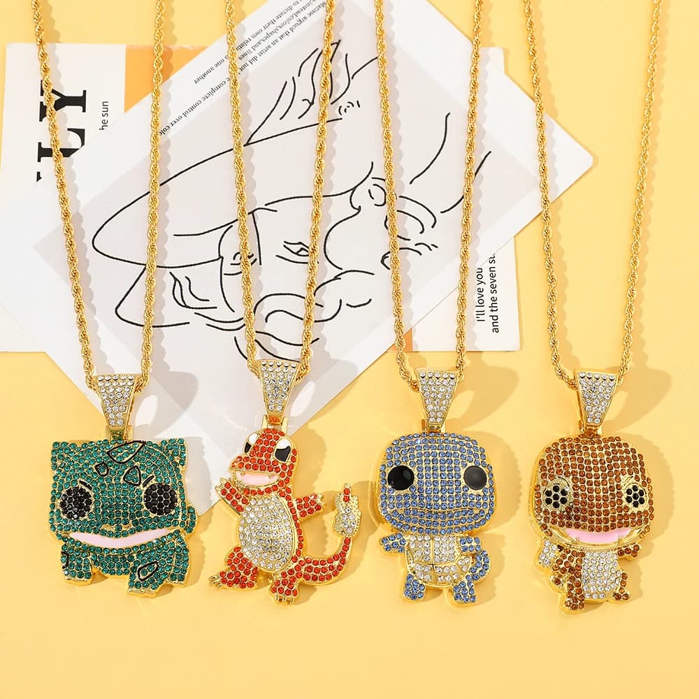 Diamond Studded Squirtle Necklace Fashion Trend Hip Hop Jewelry Personalized Accessory for Women And Men Gift