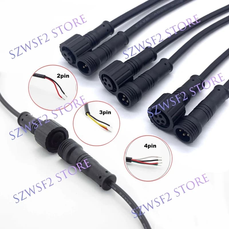 1 Pair 2Pin 3Pin 4Pin IP65 Cable Wire Plug for LED Light Strips Male to Female Led Connector Jack 15mm 20CM Waterproof E2
