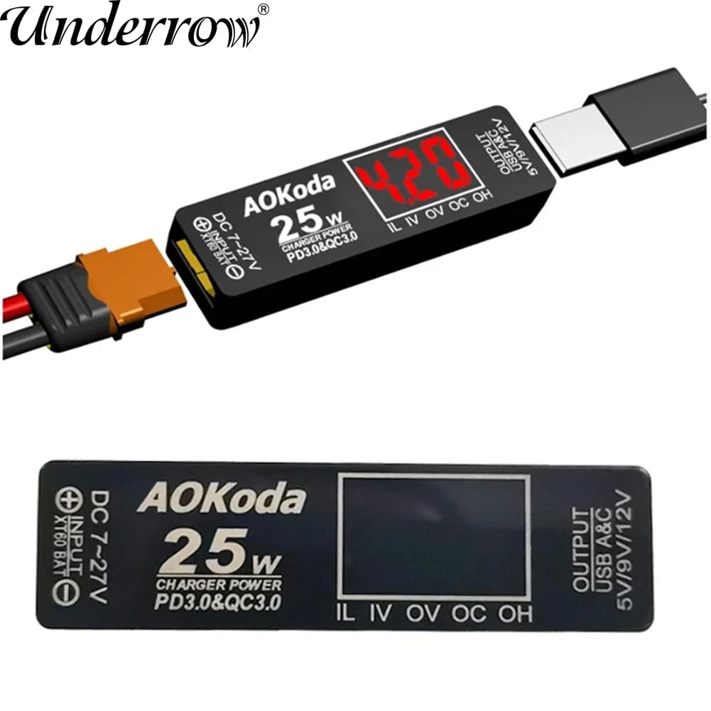 AOKoda XT60 a PD3.0 Lipo Batteria Caricatore rapido Protezione da sovraccarico Protezione da cortocircuito Per Smartphone Tablet PC Parte fai da te