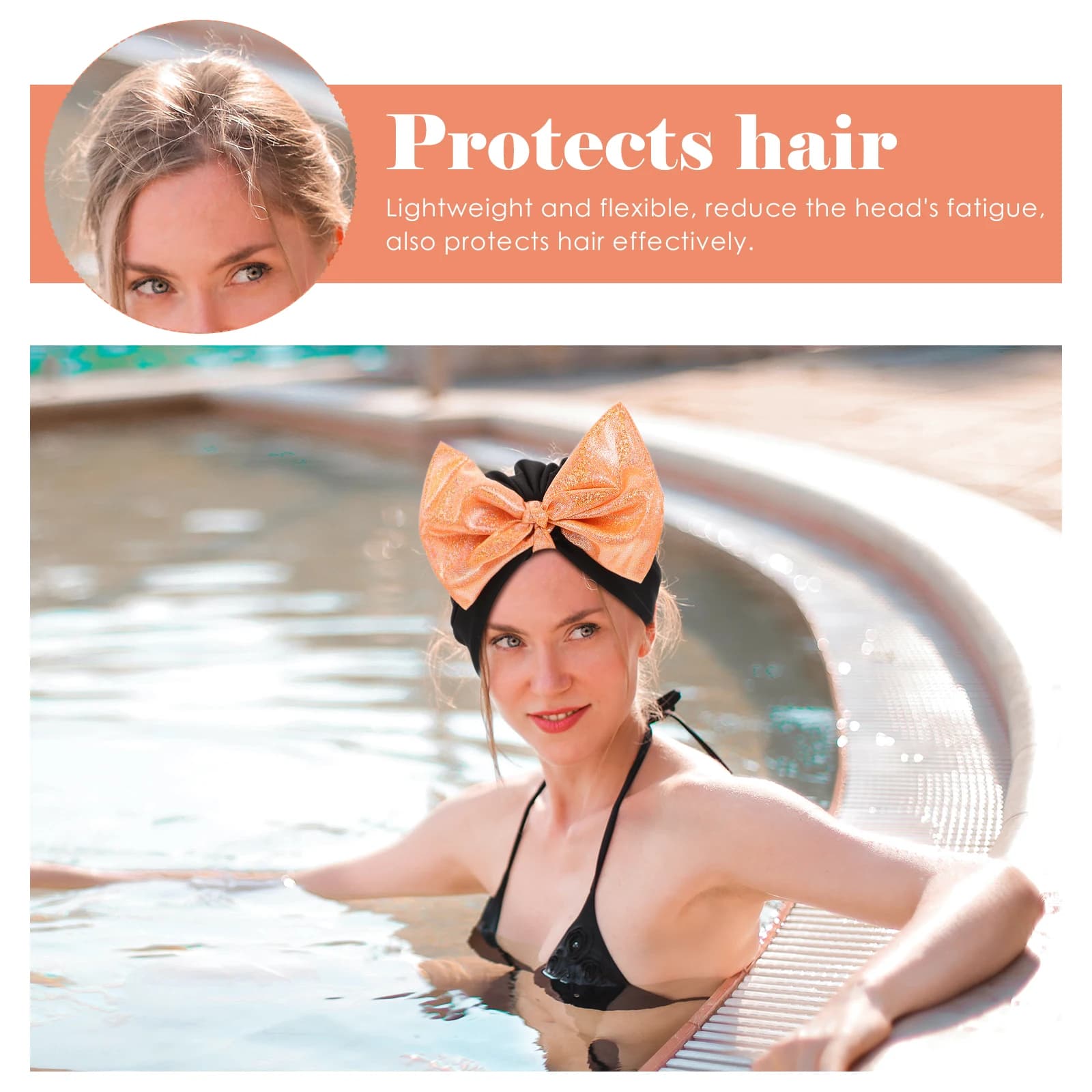 Women's Swimwear Hair, Nylon Elastic with Decorative Flake, Lightweight, Flexible, Hair Protective, Comfortable
