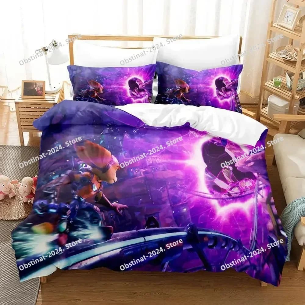 Set di biancheria da letto con stampa 3D Game Ratchet Clank Rift Apart stampato con federa copripiumino morbido singolo matrimoniale Queen Super King Size