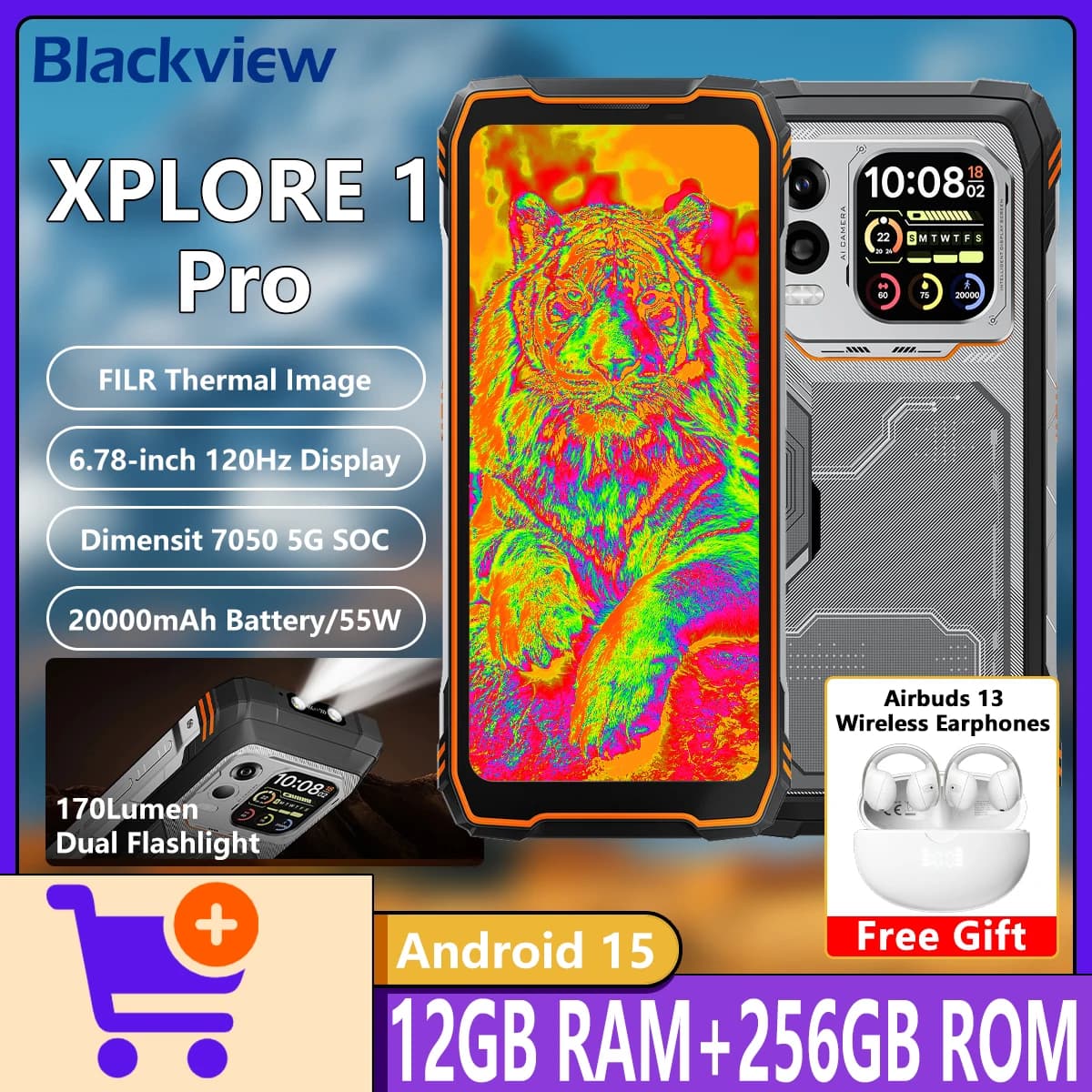 Blackview XPLORE 1 PRO 5G Rugged Phone 2.01" Rear Screen Thermal Image by FILR Dimensity 7050 5G 12GB+256GB 20000mAh 55W NFC