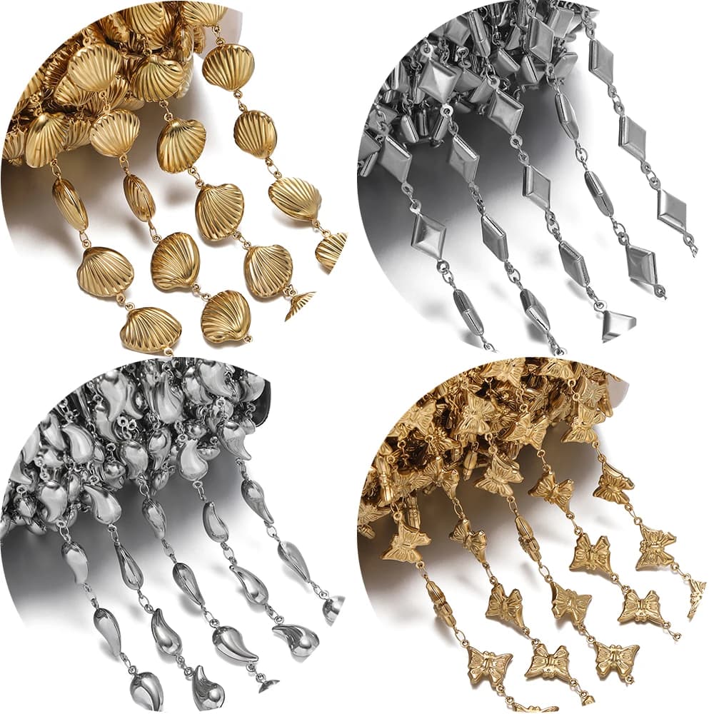 Catene di perline con ciondoli di varie forme di conchiglia a farfalla in acciaio inossidabile da 1 metro per collane fai da te, bracciali, accessori per la creazione di gioielli