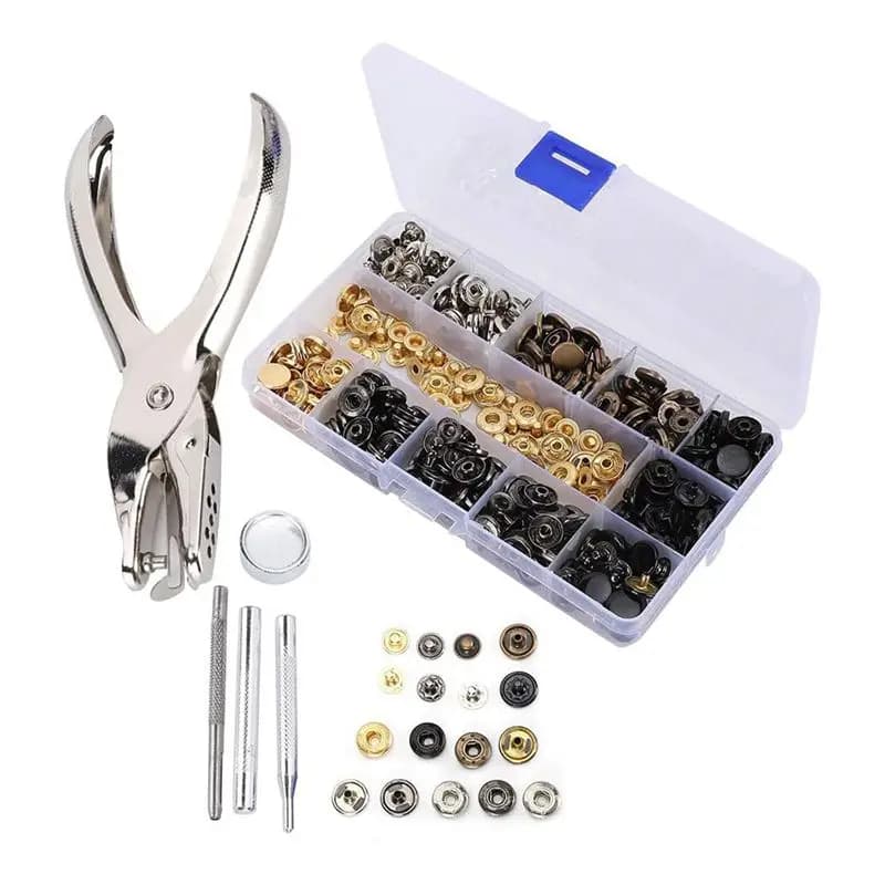 Kit di Chiusure a Scatto A01F-120 in Pelle, 6 Colori, Bottoni a Pressione in Metallo con Strumenti di Installazione
