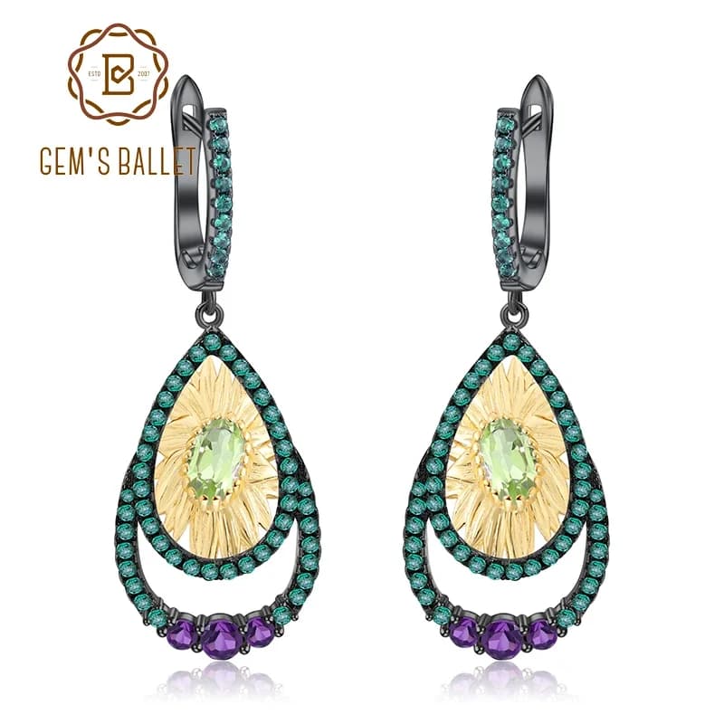 GEM'S BALLET 1.03Ct Peridoto Naturale Girasole Orecchini a pendaglio Gioielleria Raffinata Orecchini fatti a mano in argento sterling 925 per le donne Brincos