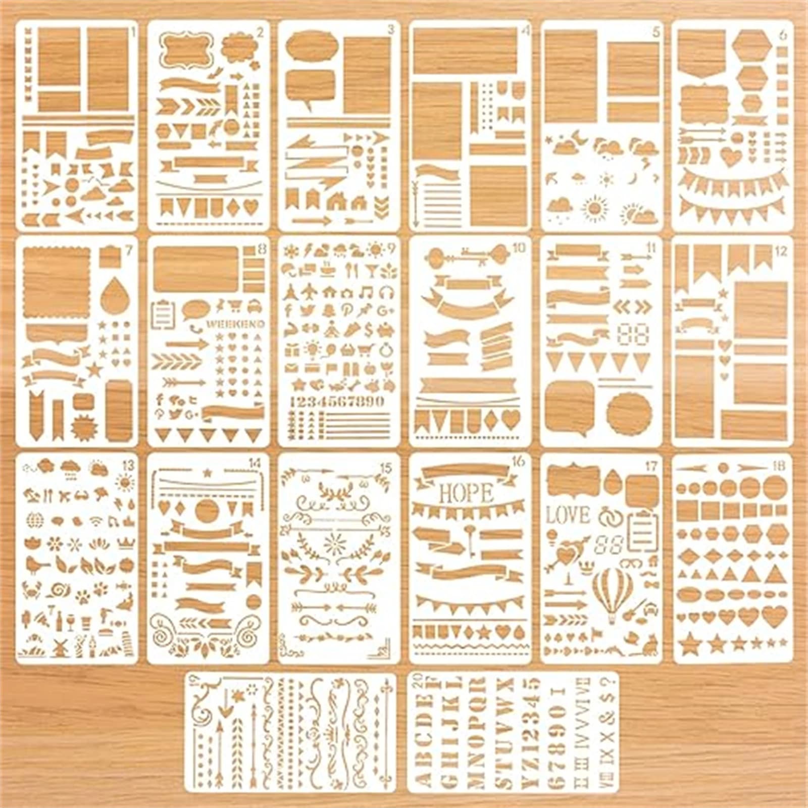 20 Pcs 36 Pcs Journal Stencils for Painting, 4×7 Inch Planner Stencil, Scrapbook Template Stencil Set, Journaling Stencils