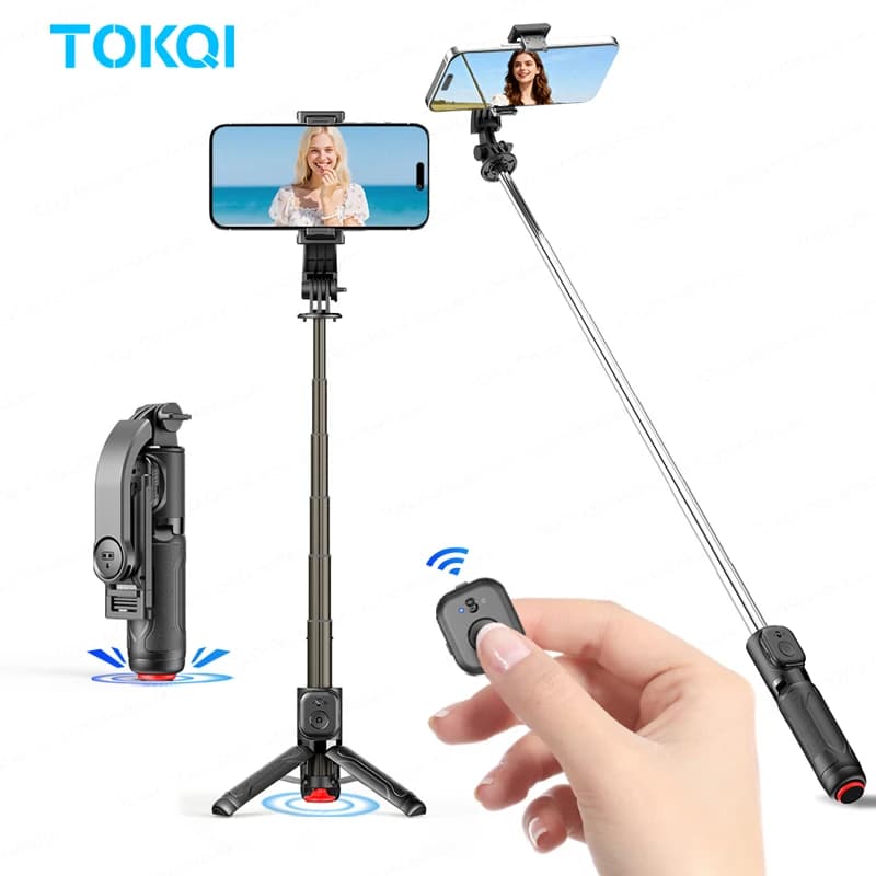TOKQI TT21/TT22 Selfie Stick Mini supporto per cellulare staccabile con treppiede aperto automatico, con telecomando Bluetooth per video Vlog per smartphone