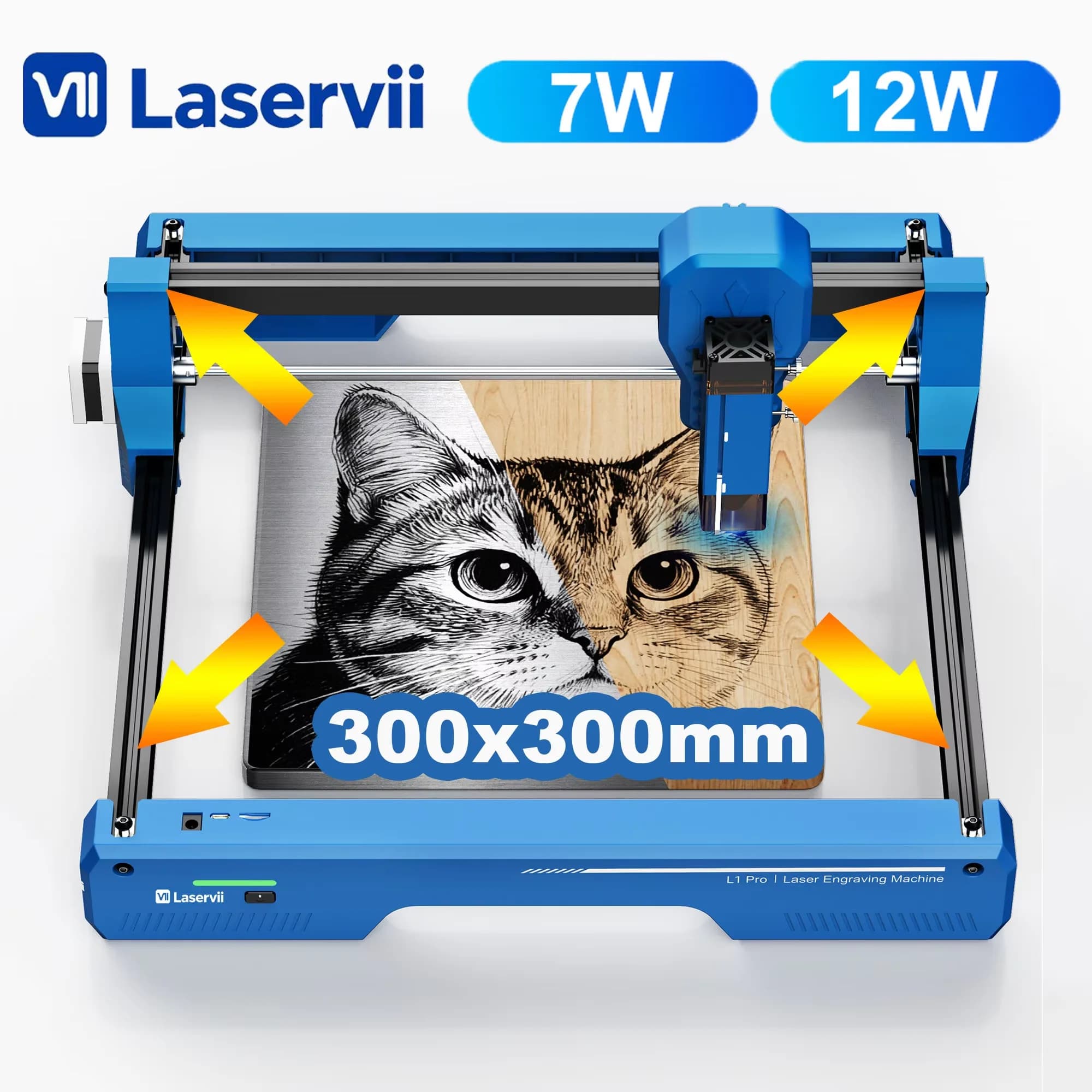 Laservii L1 Pro Laser Engraver 7W 12W 300x300mm area 12000mm/min Speed Laser Engraving Machine for Acrylic Metal Wood DIY