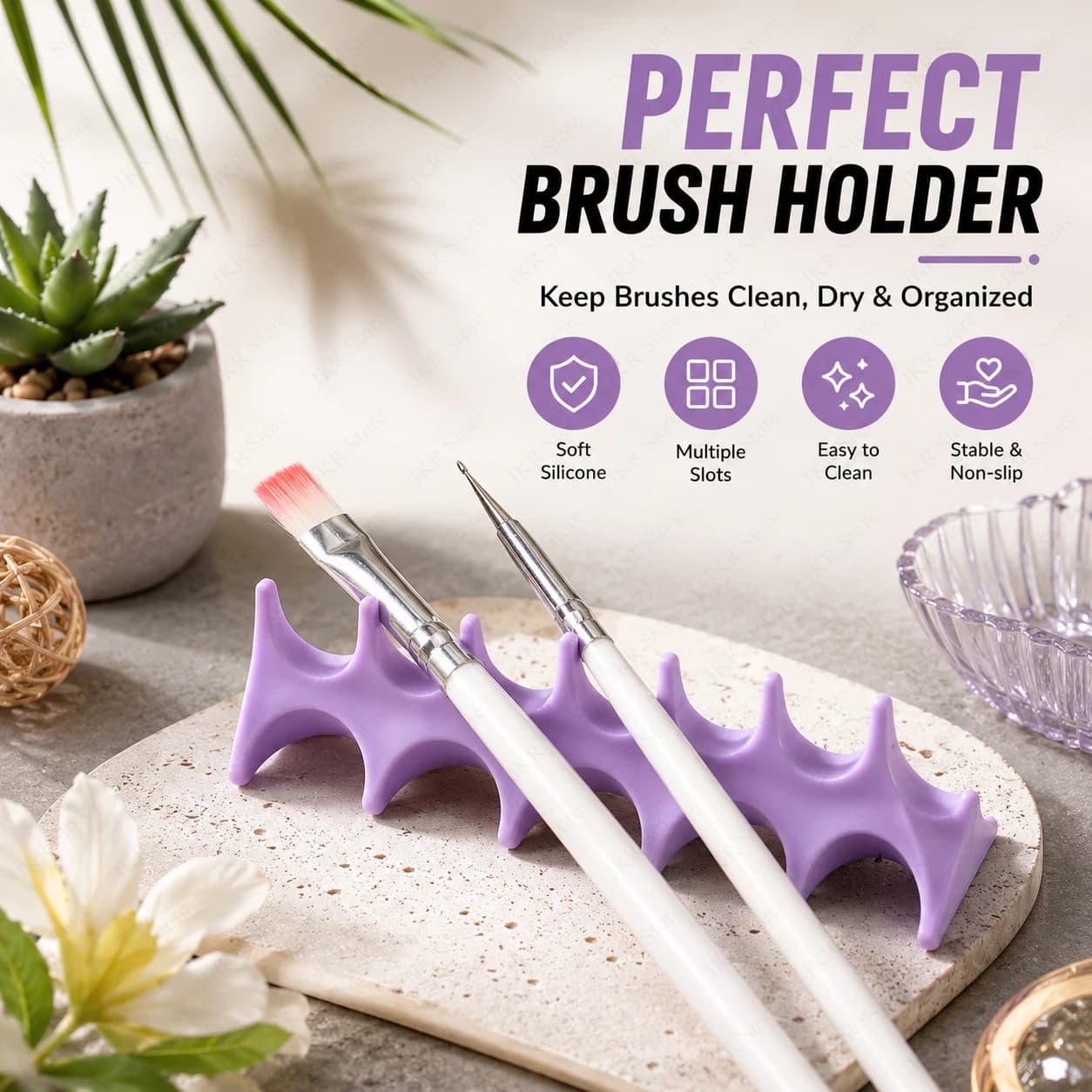Silicone Nail Brush Holder Soft Pen Rest Stand Makeup Tool Organizer for UV Gel Painting Manicure Desk Storage