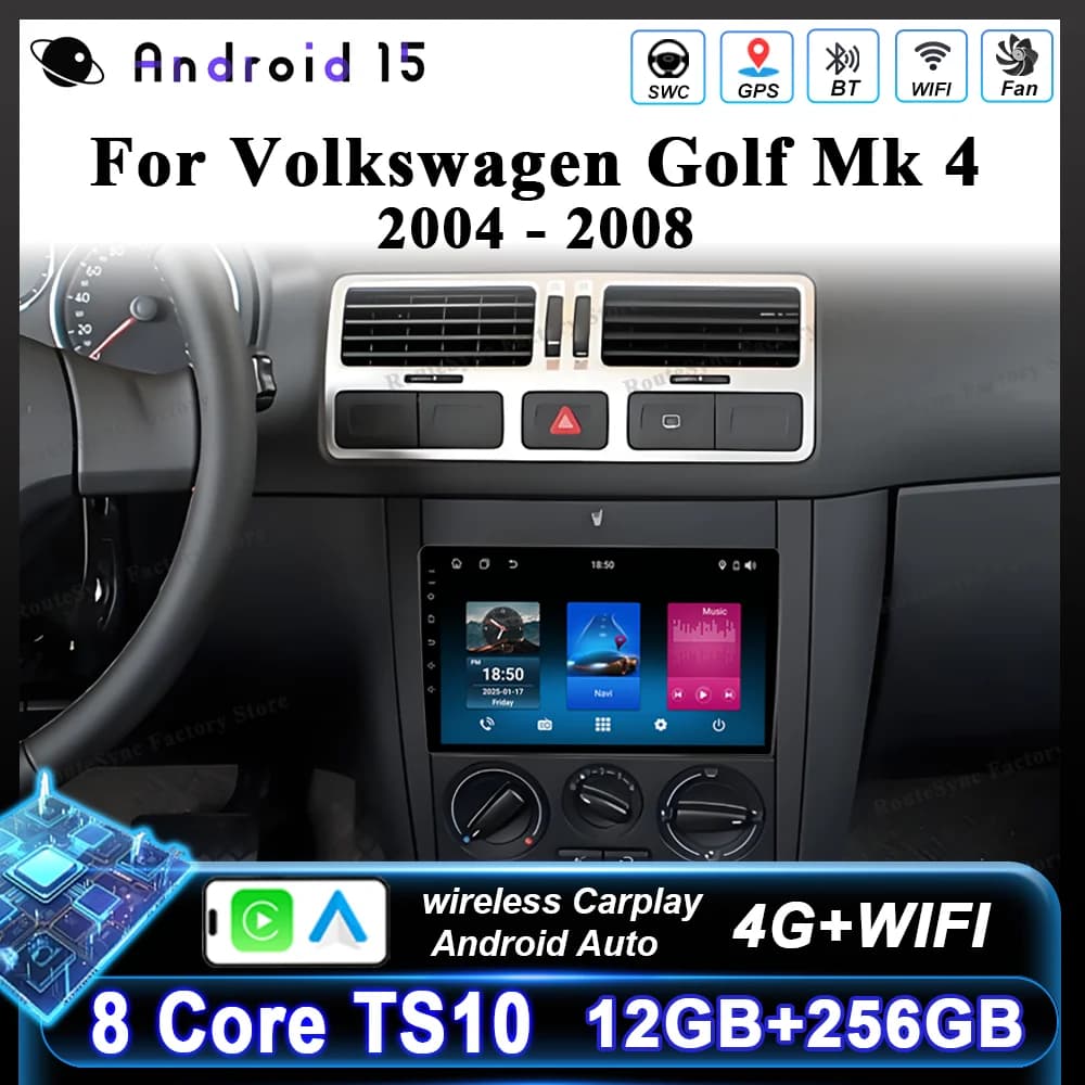 Carplay Android Per Volkswagen Golf Mk 4 2004-2008 Autoradio Stereo Lettore Video Multimediale GPS QLED Schermo Stereo 2din DVD DSP