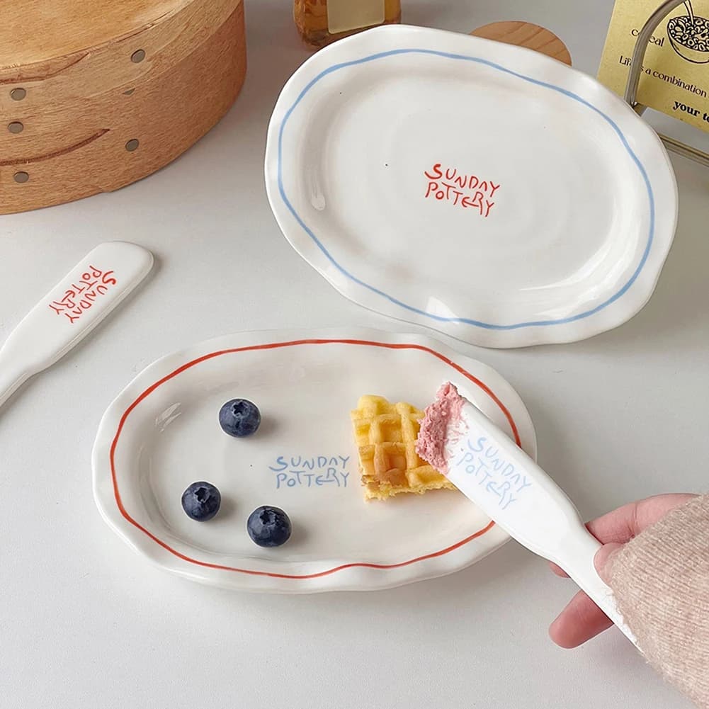 Simple Solid Color Tableware Ceramic Pasta Steak Plate Dinner Plate Creative Kitchen Irregular Shape Serving Tray Cooking Dishes
