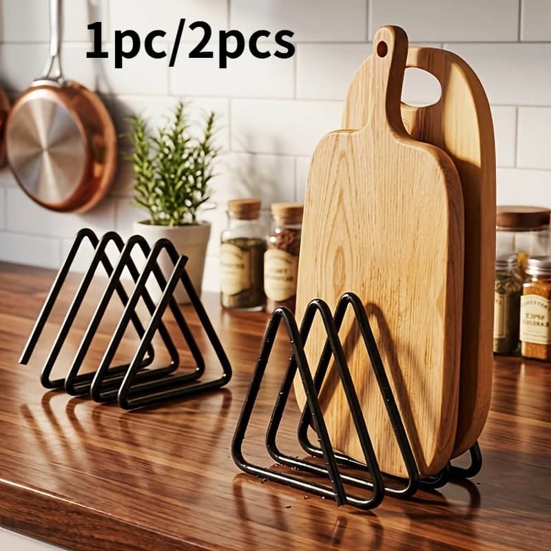 1pc/2pcsMetal Cutting Board Holder-Triangular Cutting Board Stand with Space-Saving Cabinet/Countertop Rack,Baking Pan Holder