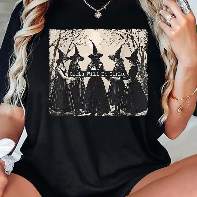 GIRLS WILL BE GIRLS T-shirt sportiva con stampa Witch in The Forest, girocollo, primavera estate, manica corta, da donna