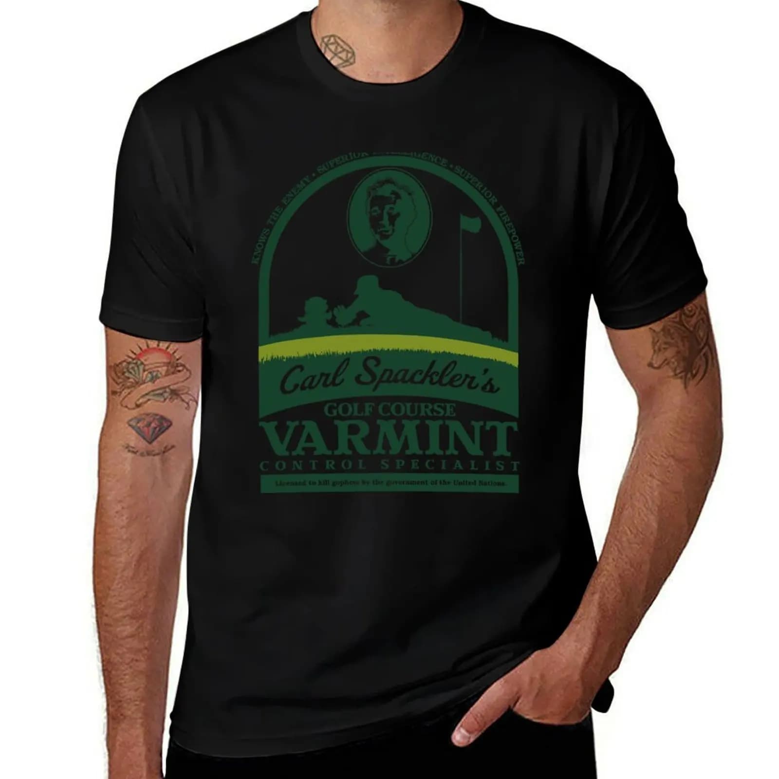 T-shirt Carl Spackler's Golf Varmint Control Specialist, maglietta a maniche corte resistente agli odori
