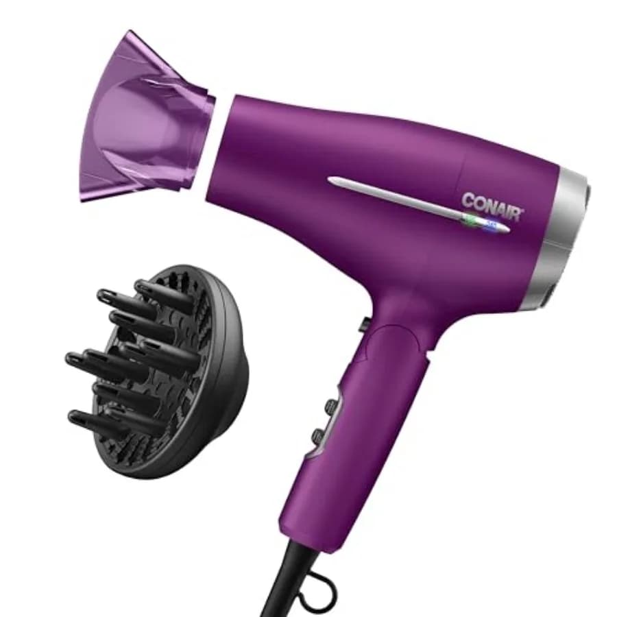 Asciugacapelli Pieghevole Universale con Concentratore e Diffusore, 1875W, da Viaggio con Tecnologia Smart Voltage, Ioni