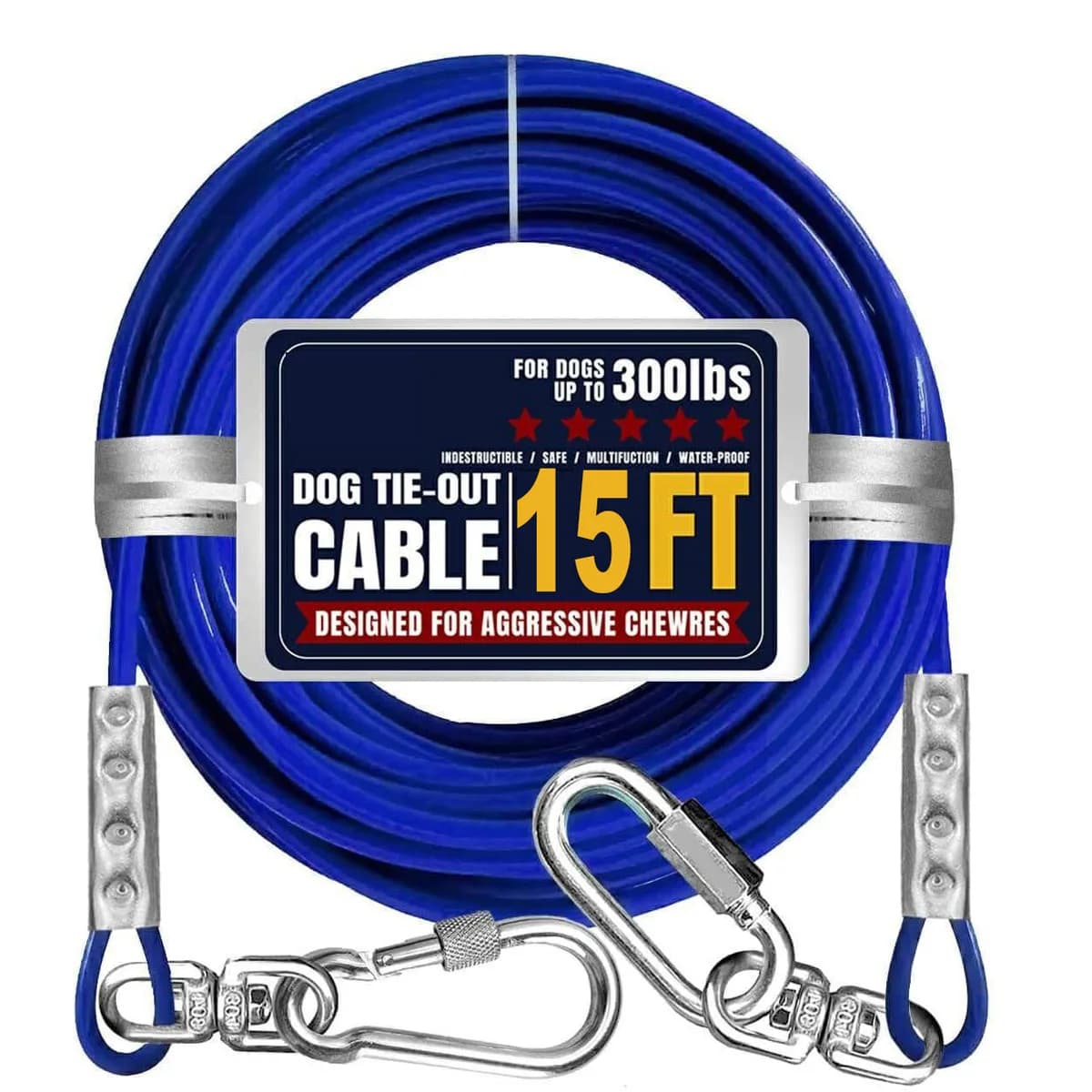 Tie Out Cable for Dogs Up to 300lbs, Extra Strong 1000lbs Break Strength Tie-Out Tether Trolley Training Lead,Dog Run Cable for Yard Garden Park Camping Outside (Blue, 300lbs )
